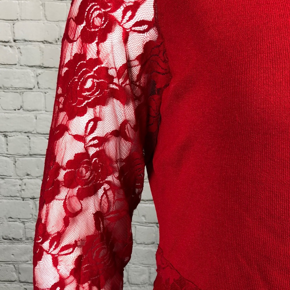 INC Red Lace Trim Peplum Sweater Plus Size 1X - Picture 6 of 7
